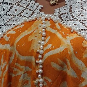 Awy Adire Crepe plus white lace long gown