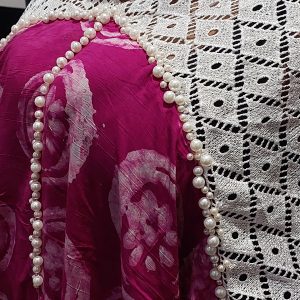 Acry Adire Crepe plus white lace long gown